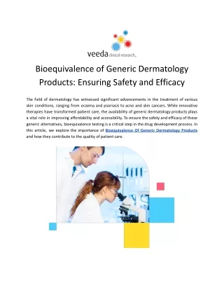 Bioequivalence Of Generic Dermatology Products