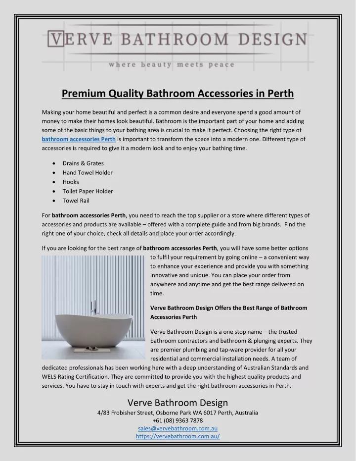 premium quality bathroom accessories in perth