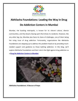 Abhilasha Foundations Leading the Way in Drug De-Addiction Centers in Mumbai