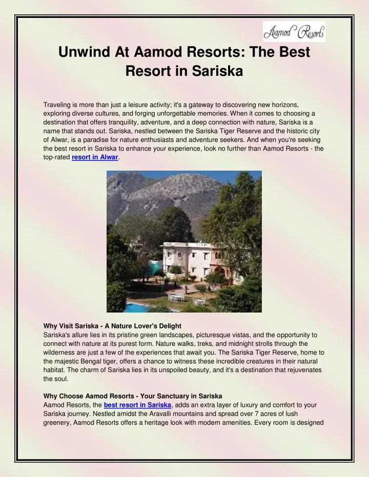unwind at aamod resorts the best resort in sariska