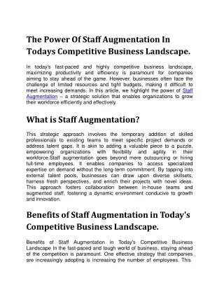 The Power Of Staff Augmentation In Todays Competitive Business Landscape.