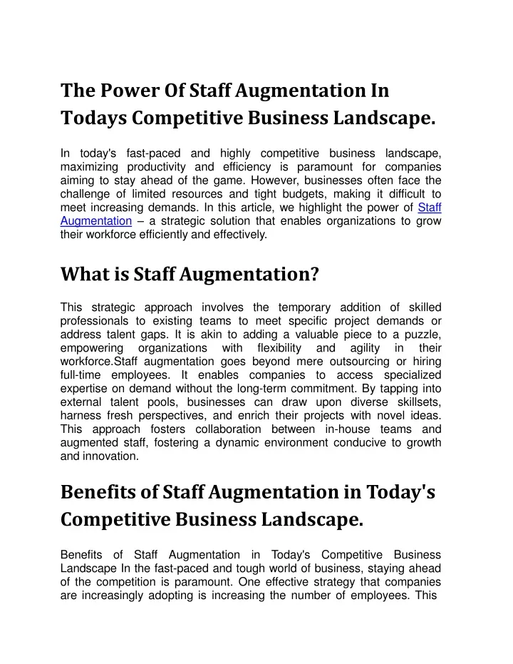 the power of staff augmentation in todays competitive business landscape