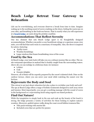Beach Lodge Retreat Your Gateway to Relaxation