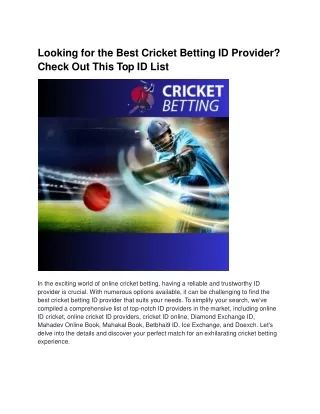 Looking for the Best Cricket Betting ID Provider