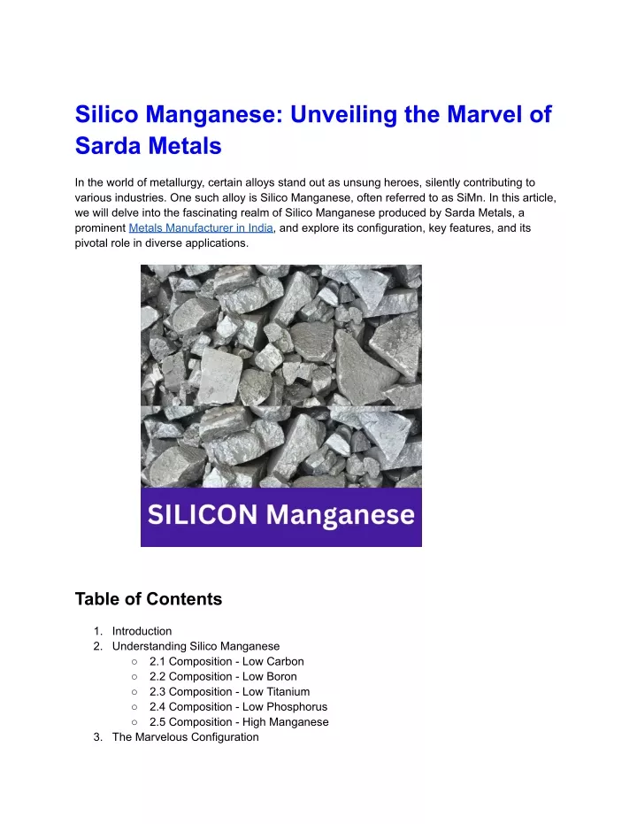 silico manganese unveiling the marvel of sarda