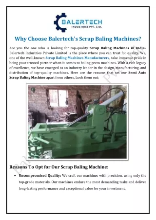 Why Choose Balertech's Scrap Baling Machines?