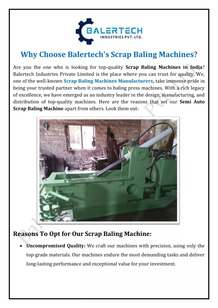 why choose balertech s scrap baling machines