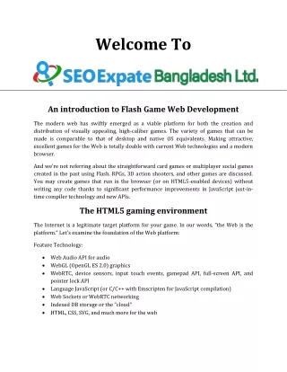 Flash Game Web Development | SEO Expate BD Ltd
