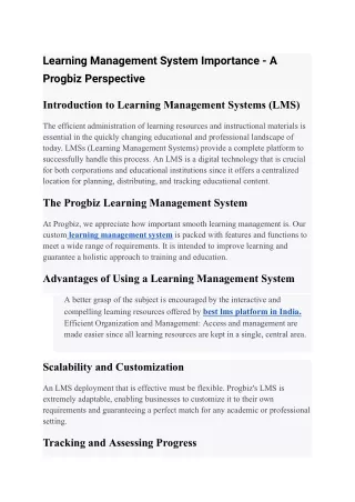 Learning Management System Importance - A Progbiz Perspective