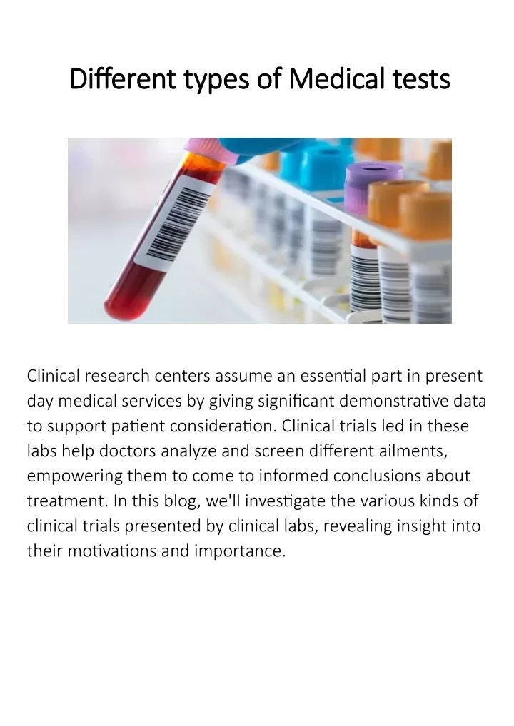 different types of medical tests different types