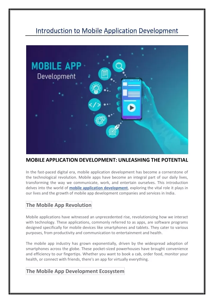 introduction to mobile application development