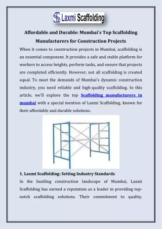 Affordable and Durable Mumbai's Top Scaffolding Manufacturers for Construction Projects