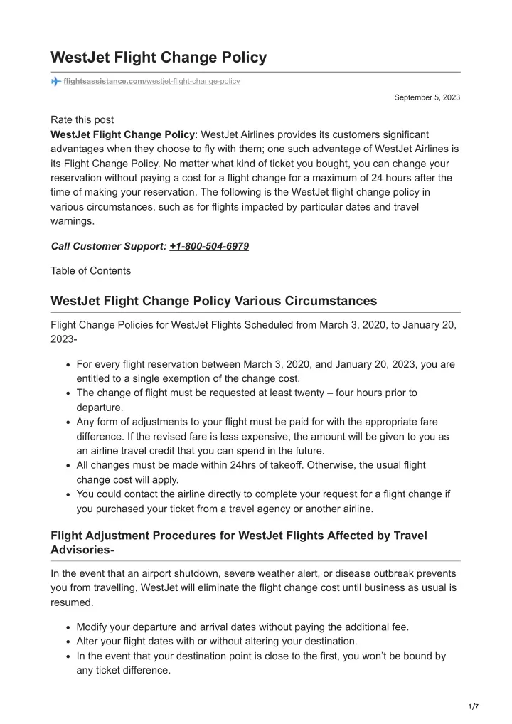 westjet flight change policy