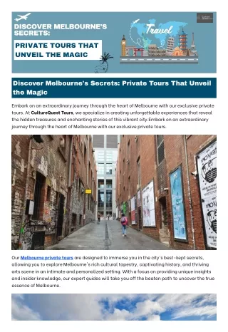 Discover Melbourne's Secrets: Private Tours That Unveil the Magic