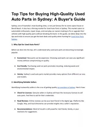 Top Tips for Buying High-Quality Used Auto Parts in Sydney_ A Buyers Guide