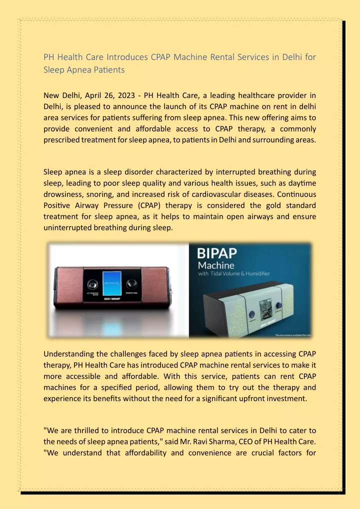 ph health care introduces cpap machine rental