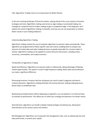 title algorithmic trading how to use automation