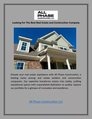 Looking For The Best Real Estate and Construction Company