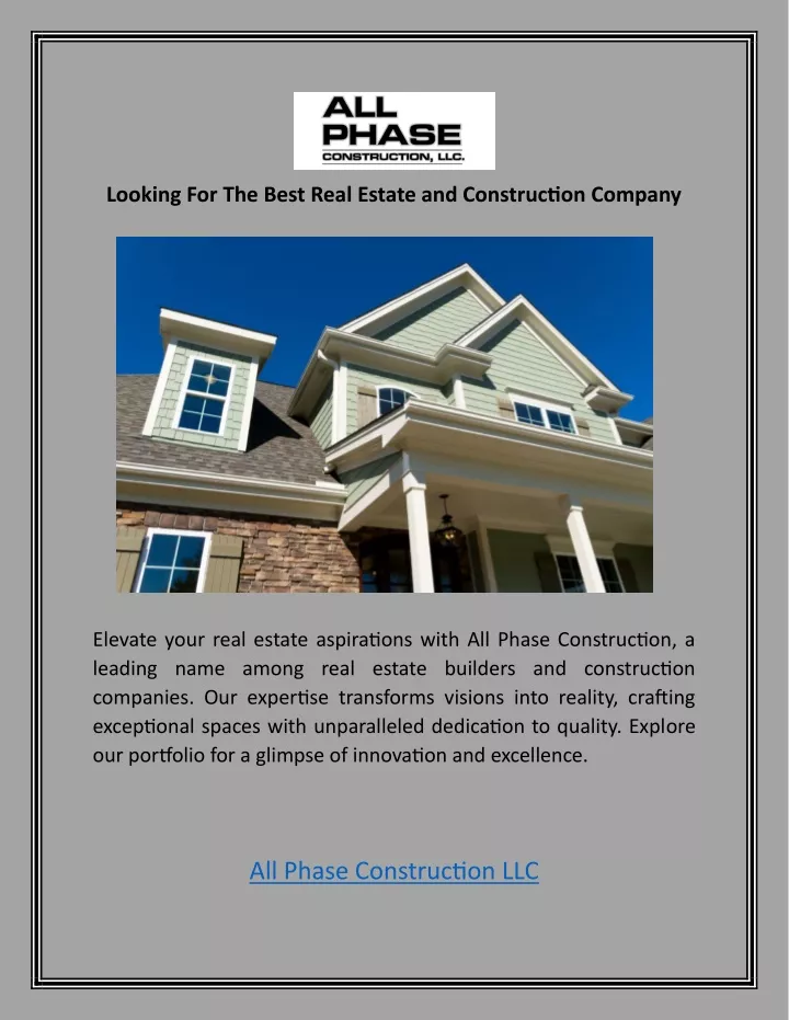 looking for the best real estate and construction