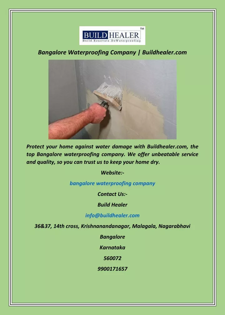 bangalore waterproofing company buildhealer com