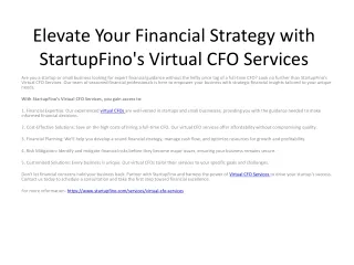 Elevate Your Financial Strategy with StartupFino's Virtual CFO Services