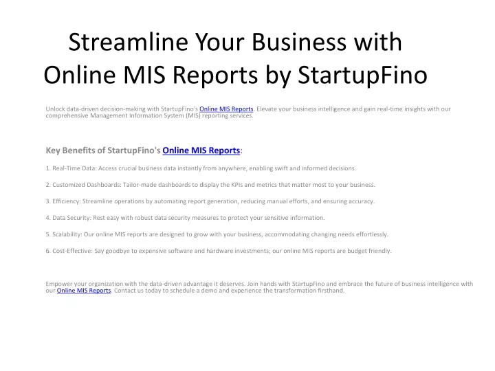 streamline your business with online mis reports by startupfino