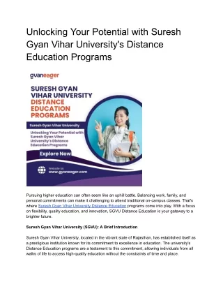 Suresh Gyan Vihar University's Distance Education Programs