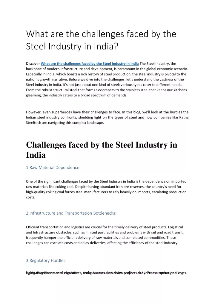 what are the challenges faced by the steel