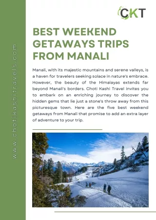 Best Weekend Getaways Trips from Manali
