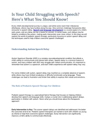 Is Your Child Struggling with Speech- Here's What You Should Know!