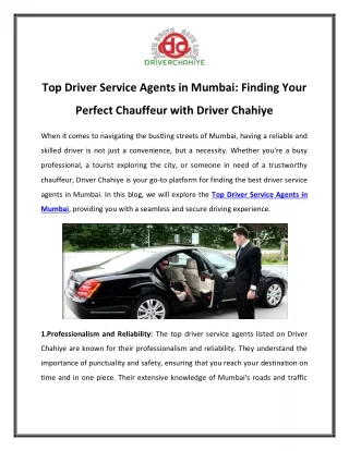 Top Driver Service Agents in Mumbai Finding Your Perfect Chauffeur with Driver Chahiye
