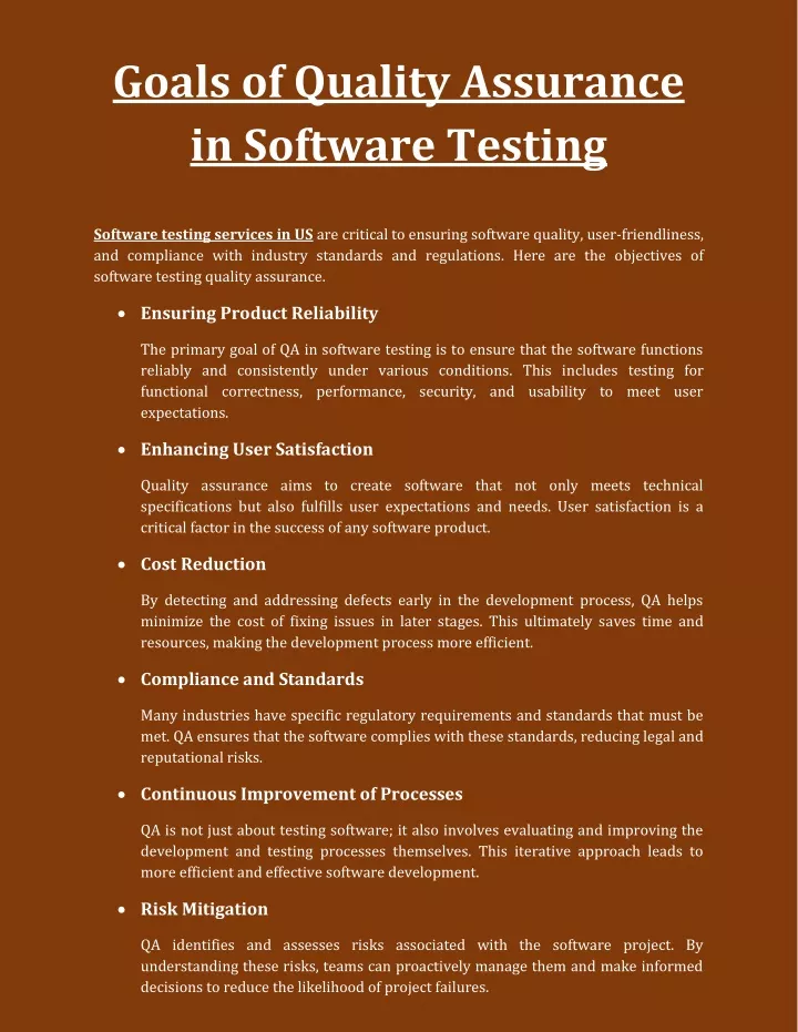 goals of quality assurance in software testing