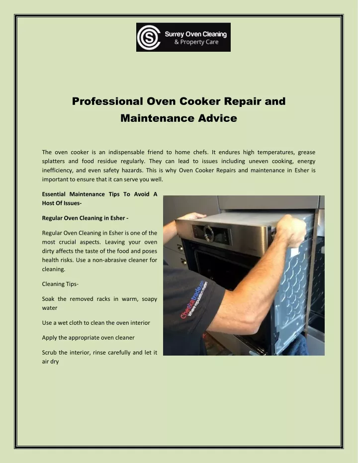 professional oven cooker repair and maintenance