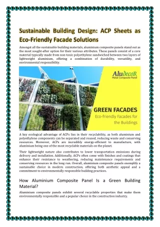 Sustainable Building Design: ACP Sheets as Eco-Friendly Facade Solutions