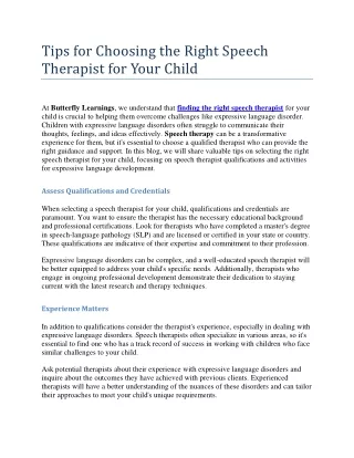 Tips for Choosing the Right Speech Therapist for Your Child