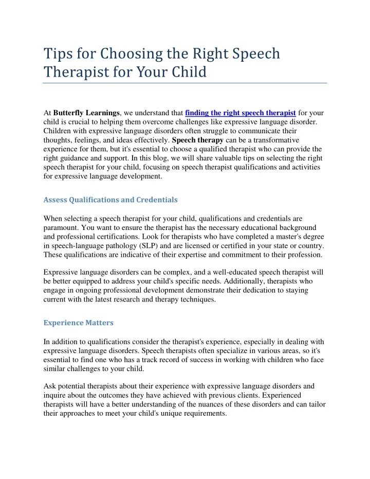 tips for choosing the right speech therapist