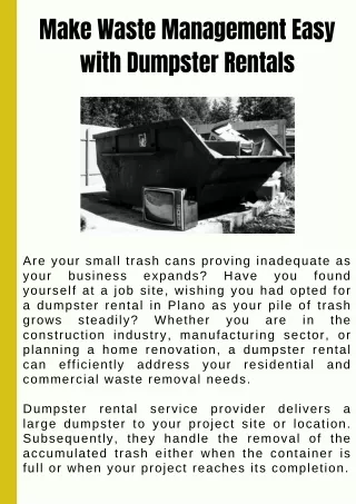 Make Waste Management Easy with Dumpster Rentals