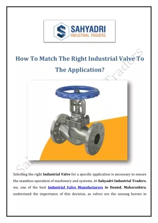 How To Match The Right Industrial Valve To The Application