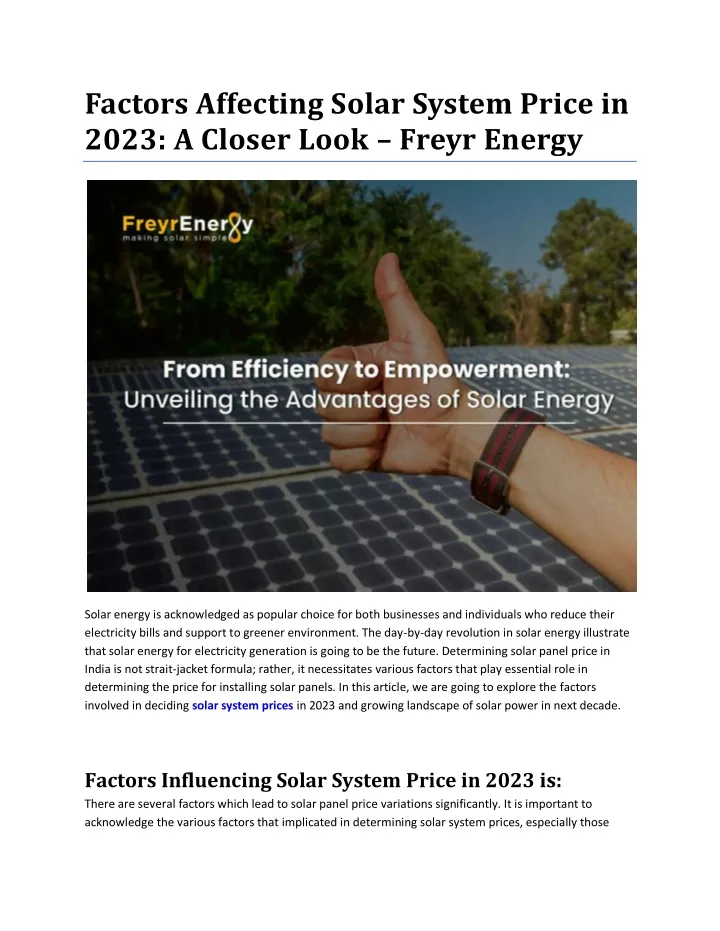 factors affecting solar system price in 2023