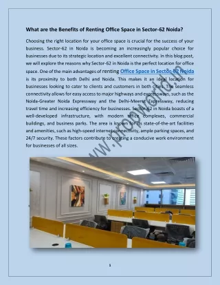 Availability of Office Space in Sector-62 Noida
