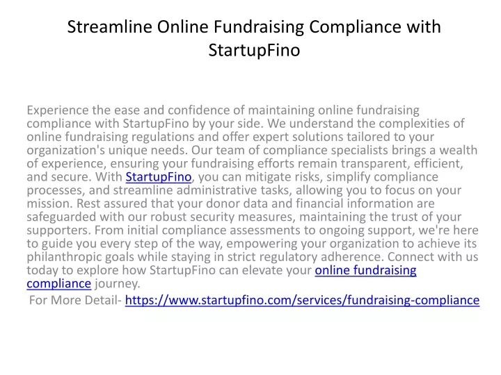 streamline online fundraising compliance with startupfino