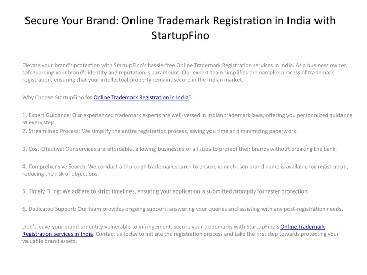 secure your brand online trademark registration in india with startupfino