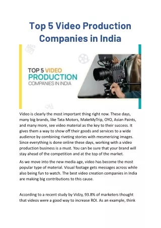 Top 5 Video Production Companies in India
