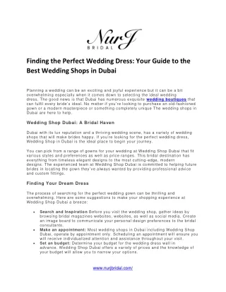 Finding the Perfect Wedding Dress Your Guide to the Best Wedding Shops in Dubai