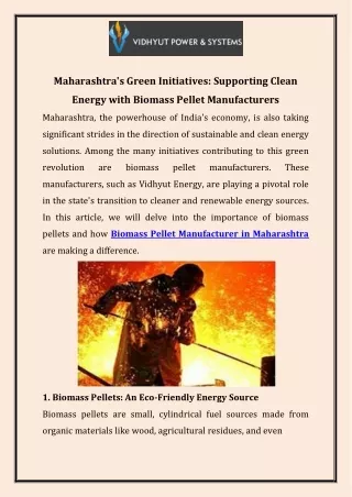 Maharashtra's Green Initiatives: Supporting Clean Energy with Biomass Pellet Man
