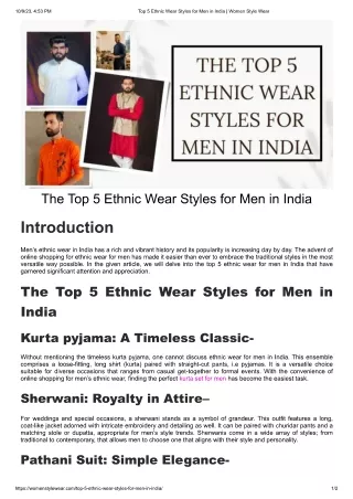 Ethnic Wear Styles for Men in India