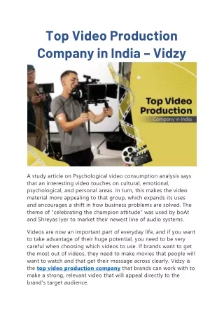 Top Video Production Company in India – Vidzy