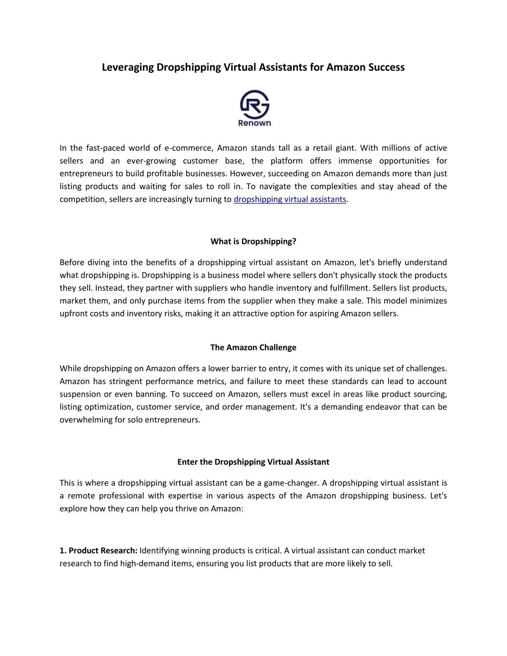 PPT - Leveraging Dropshipping Virtual Assistants for Amazon Success ...