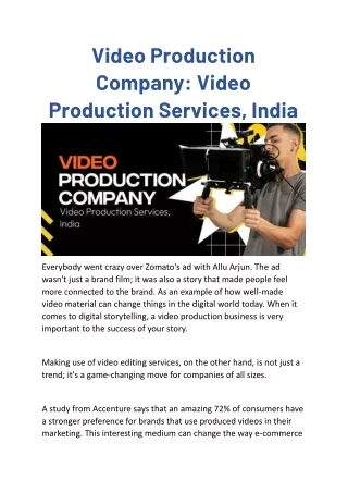 Video Production Company Video Production Services, India