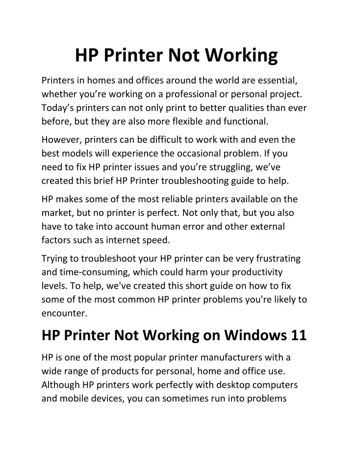 hp printer not working
